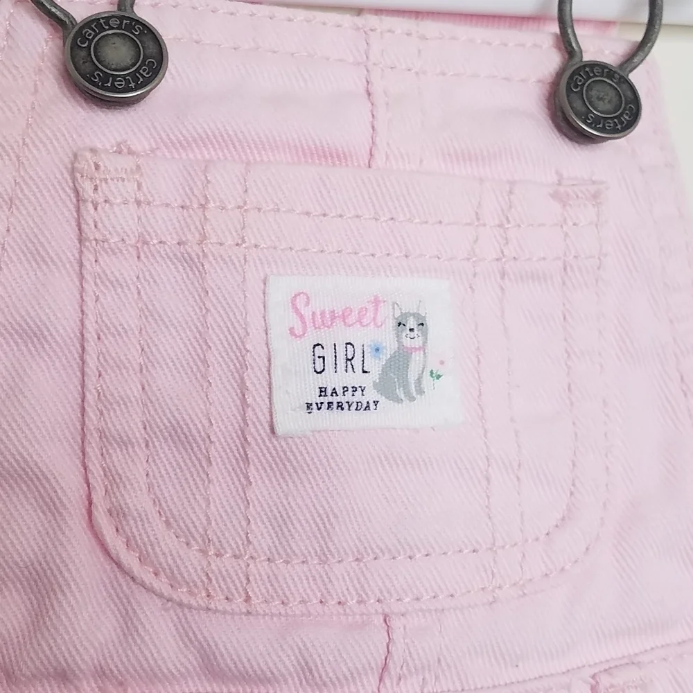 Carter's Pink Denim Jean Dog Overalls 3m